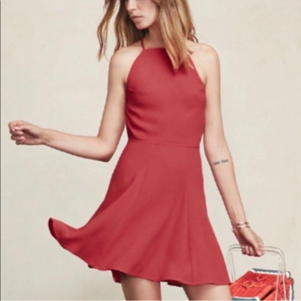 Reformation raspberry dove halter dress